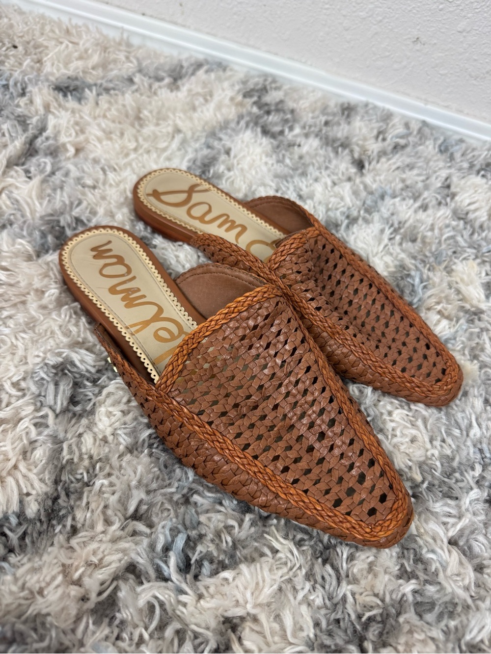 Sam Edelman Brown Wicker Woven Slip On Mules Boho Bohemian Flats Shoes Neutral